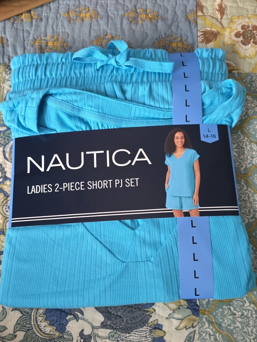 Nautica Ladies 2-Piece Short PJ Set in Aqua Blue
